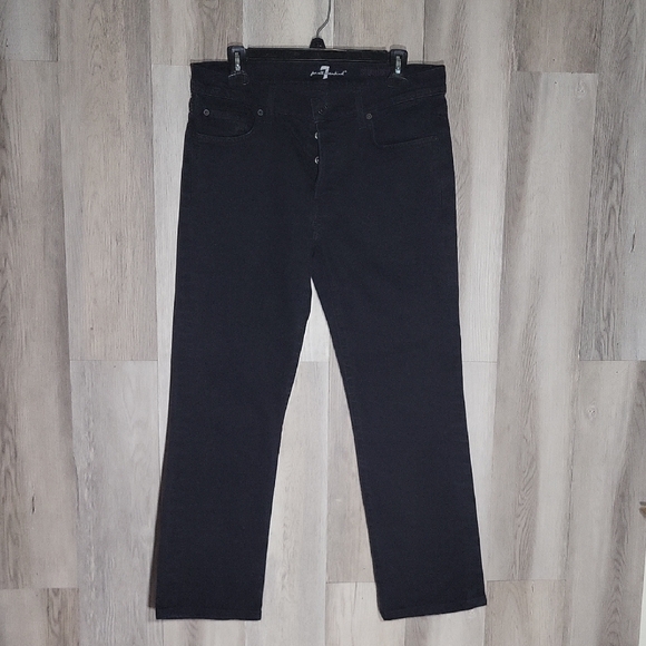 🛍7 For All Mankind Women 33 Jeans‎ Standard Button Fly Black Straight Leg Denim - Picture 1 of 11